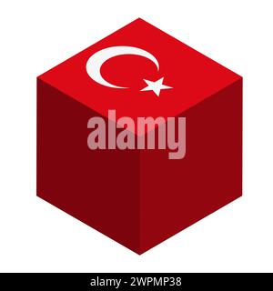 Turkey flag - isometric 3D cube isolated on white background. Vector object. Stock Vector