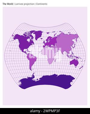 World Map. Larrivee projection. Continents style. High Detail World map for infographics, education, reports, presentations. Vector illustration. Stock Vector