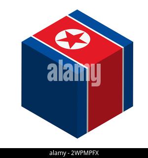 North Korea flag - isometric 3D cube isolated on white background. Vector object. Stock Vector