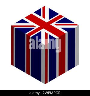 United Kingdom of Great Britain and Northern Ireland flag - isometric 3D cube isolated on white background. Vector object. Stock Vector