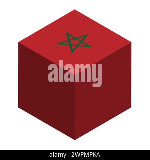 Morocco flag - isometric 3D cube isolated on white background. Vector object. Stock Vector