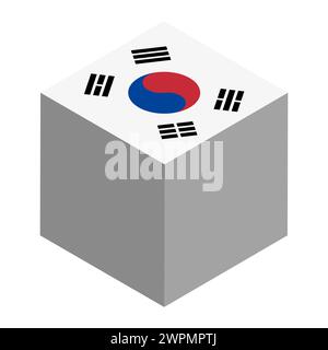 South Korea flag - isometric 3D cube isolated on white background. Vector object. Stock Vector