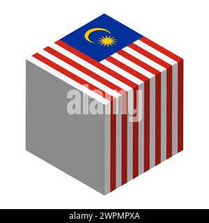 Malaysia flag - isometric 3D cube isolated on white background. Vector object. Stock Vector