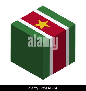 Suriname flag - isometric 3D cube isolated on white background. Vector object. Stock Vector