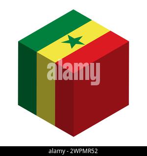 Senegal flag - isometric 3D cube isolated on white background. Vector object. Stock Vector