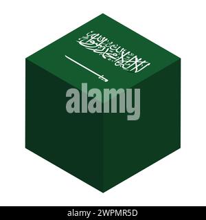 Saudi Arabia flag - isometric 3D cube isolated on white background. Vector object. Stock Vector
