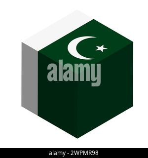 Pakistan flag - isometric 3D cube isolated on white background. Vector object. Stock Vector
