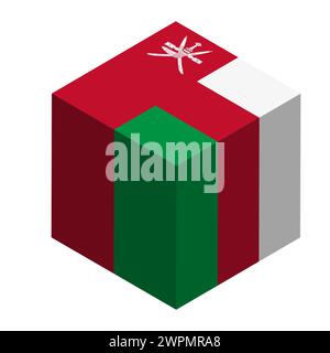 Oman flag - isometric 3D cube isolated on white background. Vector object. Stock Vector
