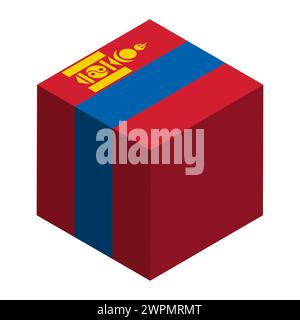 Mongolia flag - isometric 3D cube isolated on white background. Vector object. Stock Vector