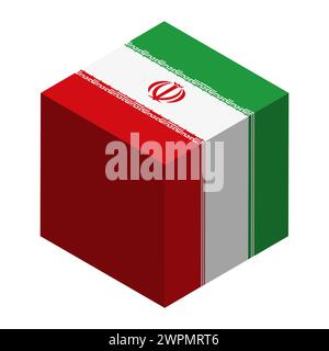 Iran flag - isometric 3D cube isolated on white background. Vector object. Stock Vector