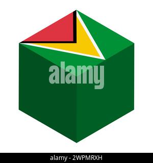 Guyana flag - isometric 3D cube isolated on white background. Vector object. Stock Vector