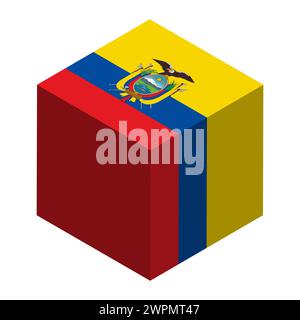 Ecuador flag - isometric 3D cube isolated on white background. Vector object. Stock Vector