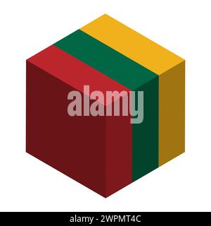Lithuania flag - isometric 3D cube isolated on white background. Vector object. Stock Vector