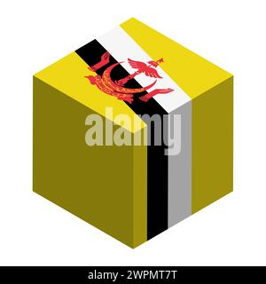 Brunei flag - isometric 3D cube isolated on white background. Vector object. Stock Vector