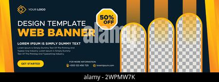 Abstract web banner template design with different geometric elements. Gradient cover design website header background. business cover ads banner Stock Vector