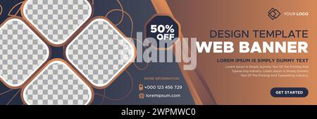Abstract web banner template design with different geometric elements. Gradient cover design website header background. business cover ads banner Stock Vector