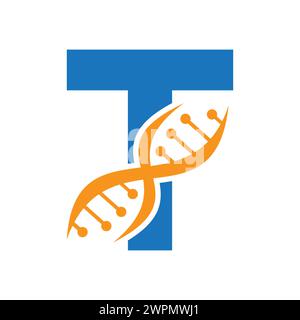 DNA Logo On Letter T Vector Template For Healthcare Symbol Stock Vector
