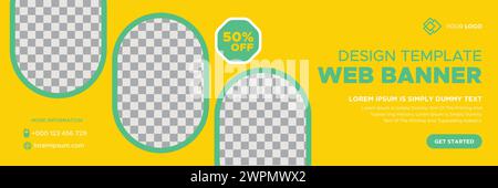 Abstract web banner template design with different geometric elements. Gradient cover design website header background. business cover ads banner Stock Vector