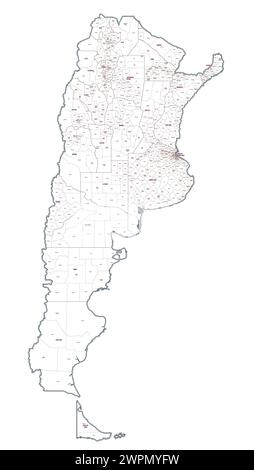Administrative outline map of Argentina showing regions, provinces Stock Vector