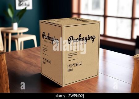 Product cubic box mockup - Realistic brown carton package with copy space Stock Photo