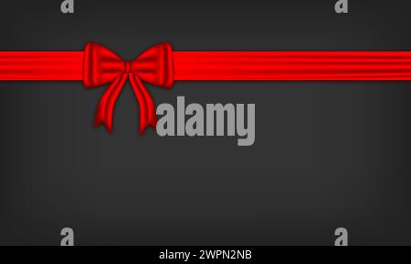 Red bow and silk luxury elements with horizontal and Vertical cross ribbon festive decor for gift card tape for decorating wedding cards, or website Stock Vector