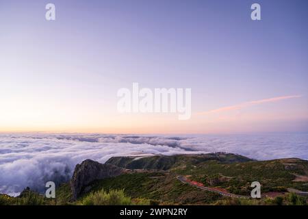 Atmosphere at sunrise above the clouds, Pico do Areeiro, Madeira, Portugal, Europe Stock Photo