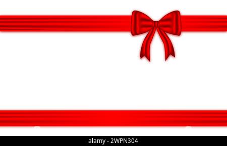 Red bow and silk luxury elements with horizontal and Vertical cross ribbon festive decor for gift card tape for decorating wedding cards, or website Stock Vector