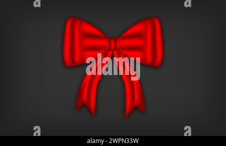 Red bow and silk luxury elements with horizontal and Vertical cross ribbon festive decor for gift card tape for decorating wedding cards, or website Stock Vector