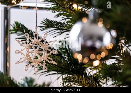 Decorated Christmas tree, close-up, detail Stock Photo