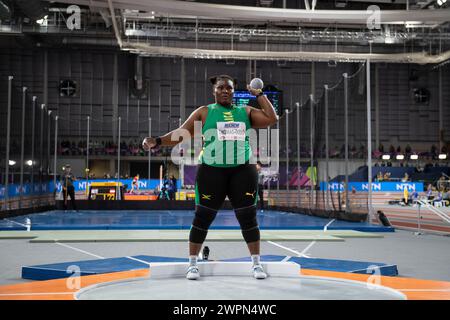 Danniel Thomas-Dodd of Jamaica competing in the women’s shot put at the World Athletics Indoor Championships, Emirates Arena, Glasgow, Scotland UK. 1s Stock Photo