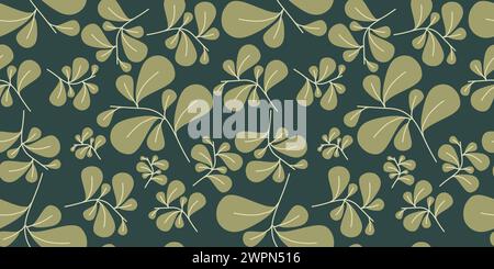Vintage Floral seamless Pattern. Vector Botany Background with Leaves Texture. Green Template for Textile, Fabric, Wallpaper, Wrapping paper. Fashion Stock Vector