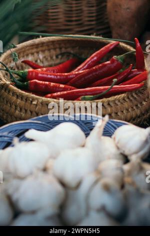 Chili peppers at the market stall Stock Photo - Alamy