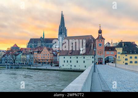 Regensburg in winter season at sunrise. Europe, Germany, Bavaria Stock Photo