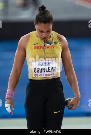 Yemisi Ogunleye of Germany competing in the women’s shot put at the World Athletics Indoor Championships, Emirates Arena, Glasgow, Scotland UK. 1st/3r Stock Photo