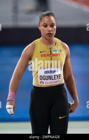 Yemisi Ogunleye of Germany competing in the women’s shot put at the World Athletics Indoor Championships, Emirates Arena, Glasgow, Scotland UK. 1st/3r Stock Photo