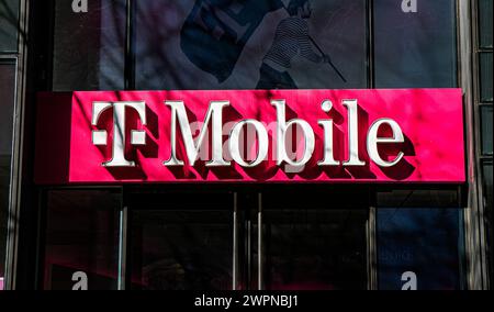 T-Mobile store sign, New York City, New York, USA Stock Photo