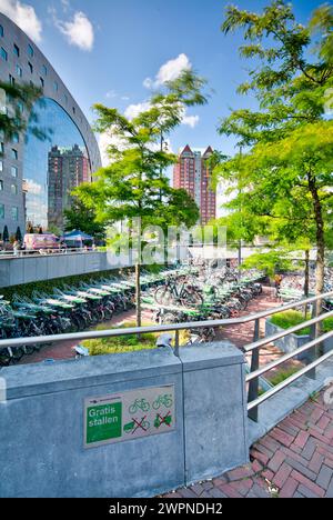 Markthal, market hall, bicycle parking lot, market, city district, house facade, house view, architecture, view of a place, Rotterdam, Netherlands, Stock Photo