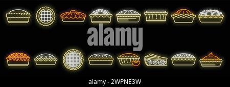 Apple pie icons set outline vector. Food dessert. American apple neon isolated Stock Vector