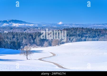 Germany, Bavaria, Tölzer Land, Münsing, Degerndorf, Winter landscape at Lake Starnberg, View from Fürst-Tegernberg Stock Photo