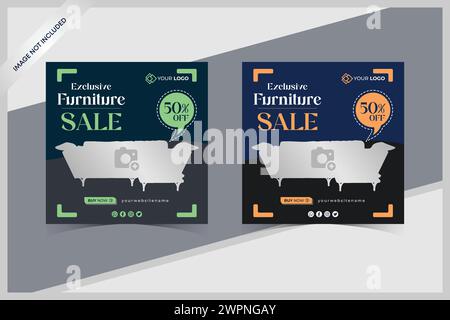 Furniture social media post template, Furniture Cover and Web Banner Template, Simple and Modern furniture square social media post template Stock Vector