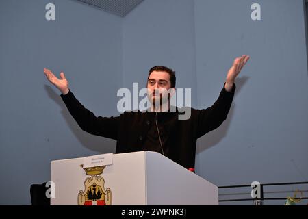 Savona, Italy. 08th Mar, 2024. Sala della Sibilla del Priamar, Savona, Italy, March 08, 2024, Marco Carrara (Giornalista RAI) during Convegno Associazione Nazionale Atleti Olimpici ed Azzurri d'Italia - News Credit: Live Media Publishing Group/Alamy Live News Stock Photo