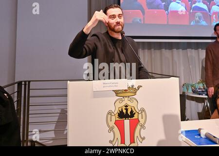 Savona, Italy. 08th Mar, 2024. Sala della Sibilla del Priamar, Savona, Italy, March 08, 2024, Marco Carrara (Giornalista RAI) during Convegno Associazione Nazionale Atleti Olimpici ed Azzurri d'Italia - News Credit: Live Media Publishing Group/Alamy Live News Stock Photo