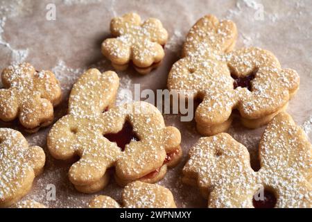 Animal shaped homemade Linzer Easter cookies, close up Stock Photo