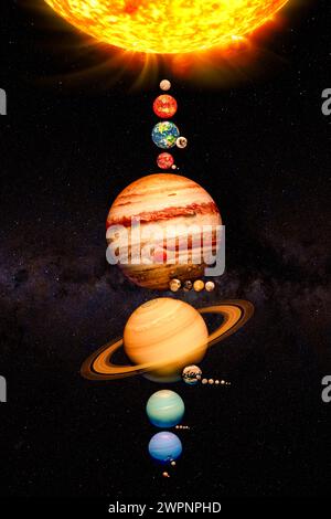 Planets of Solar system with satellites. 3D rendering isolated on white ...