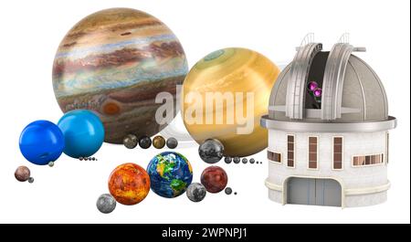Planets of Solar system with satellites. 3D rendering isolated on white ...