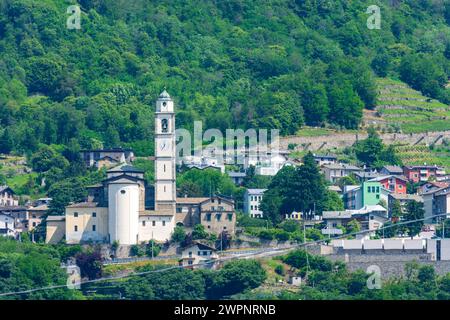 Berbenno di Valtellina, village and church Berbenno di Valtellina in Sondrio, Lombardia / Lombardy, Italy Stock Photo