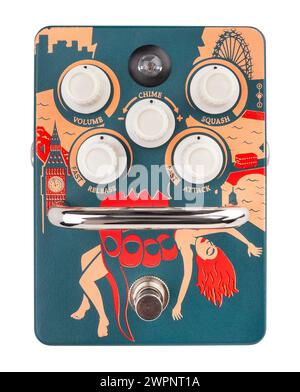 guitar compressor pedal path isolated on white top view Stock Photo