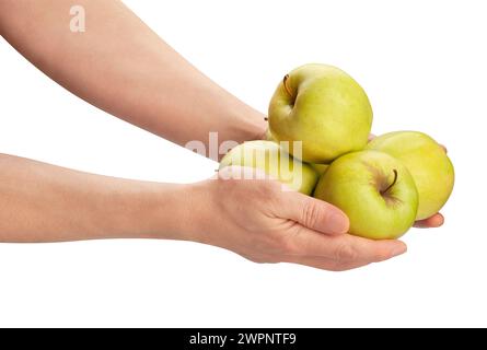 apples in hand path isolated on white Stock Photo