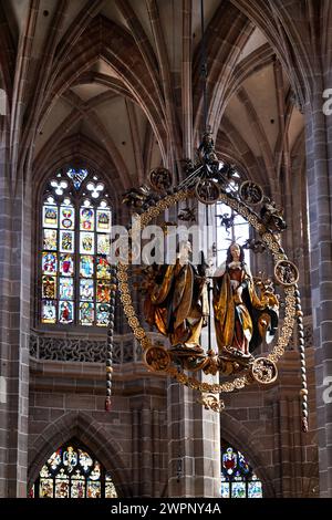 Germany, Bavaria, Middle Franconia, Nuremberg, Old Town, Church of St. Lawrence, interior, Angel's Greeting by Veit Stoß Stock Photo