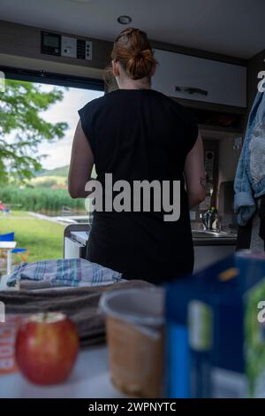 Camper trip to Lake Kaltern in South Tyrol, Italy Stock Photo